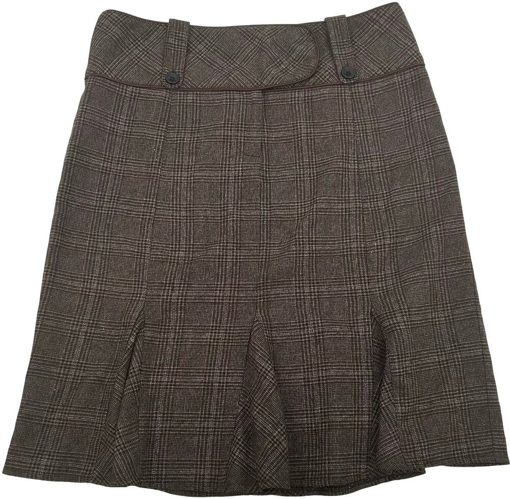 Vintage y2k Women's Brown Plaid Copper Key Pleated Knee Length Skirt Size 9